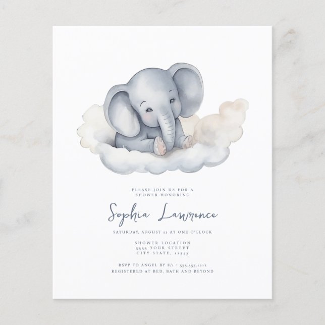 Papier Remise Baby Elephant sur une invitation Baby showe (Devant)