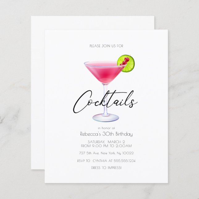 Papier Remise Cosmo Cocktail Invitations (Devant / Derrière)