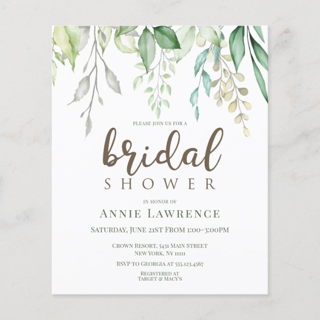 Papier Remise Green Floral Invitations de douche nuptiale (Devant)