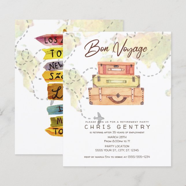 Papier Remise Voyage Retraite Invitations de partie (Devant / Derrière)