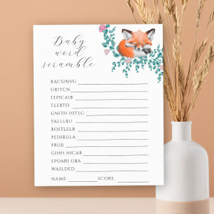 Papier Renard en fleurs - Jeu de mots mêlés pour une baby