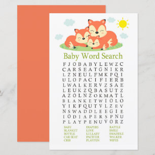 Papier Renard endormi Baby shower Word Search Jeu