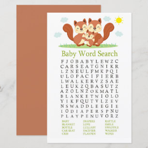 Papier Renard endormi Baby shower Word Search Jeu