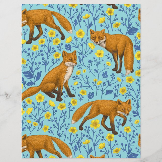 Papier Renards et papillons sur le bleu de la piscine (Devant)