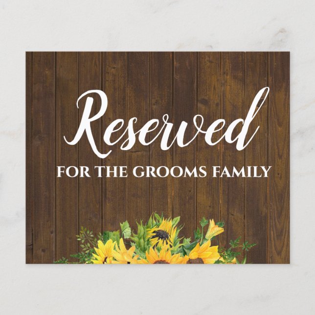 Papier Réservé pour Grooms Family Rustic Mariage Sign (Devant)