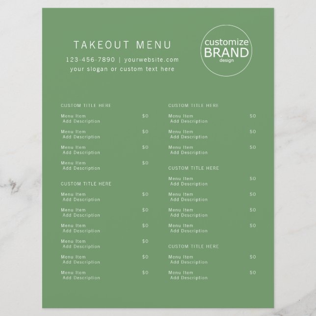 Papier Restaurant Takeout Restauration Olive Green Logo M (Devant)