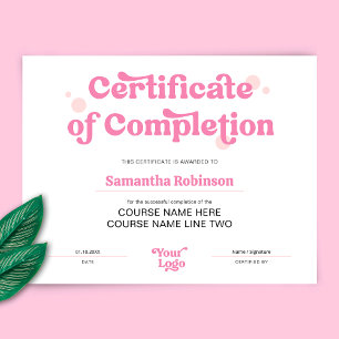 Papier Rétro Blush Pink Award Certificat d'achèvement