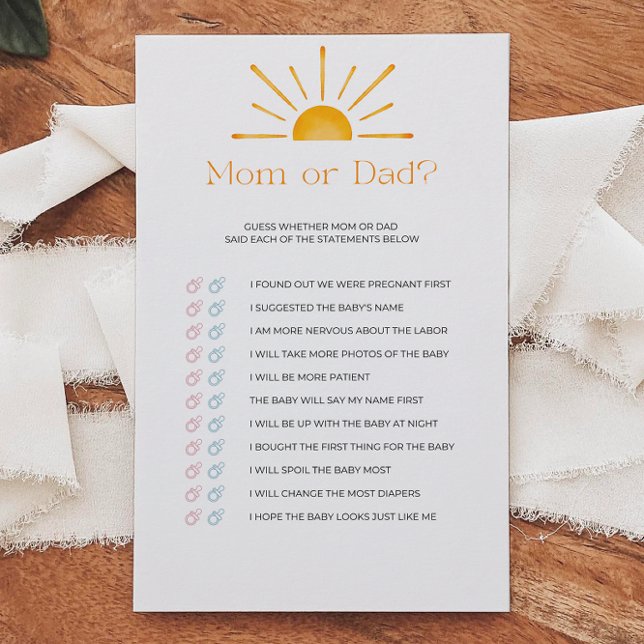 Papier Retro Sun Maman Ou Papa Baby shower Jeu (Créateur téléchargé)