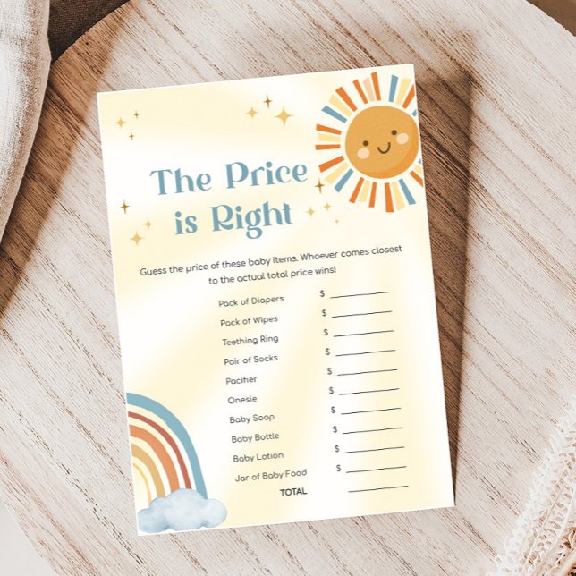 Papier Retro Sunshine Baby Shower The Price Is Right Game (Retro Here Comes The Son Sunshine Baby Shower Game)