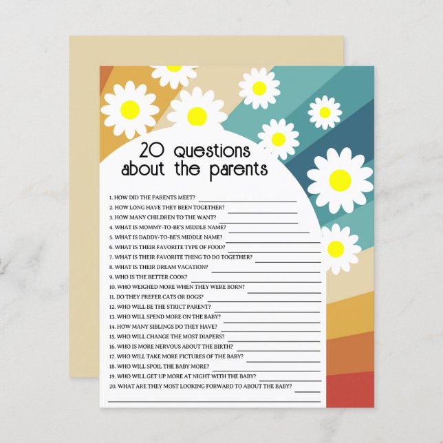 Papier Retro Super - 20 Questions sur les Parents (Devant / Derrière)