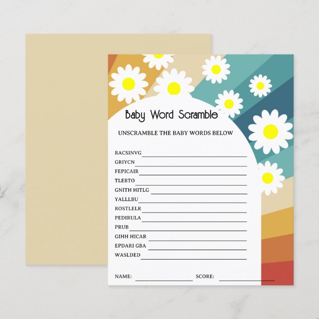 Papier Retro Super - Rubrique Word | Jeu Baby shower (Devant / Derrière)