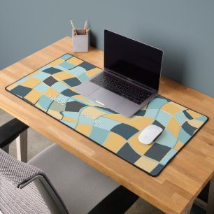 Papier Rétro Vague Bleu Bébé Jaune Beurre à Damier
