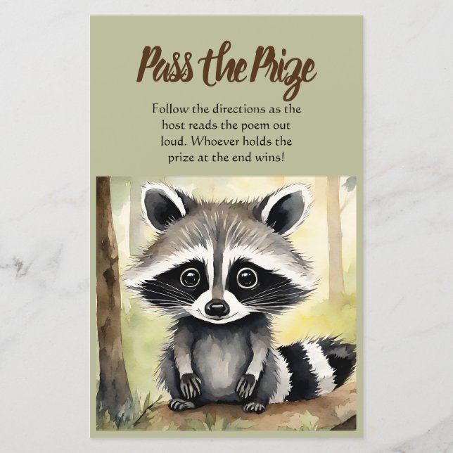 Papier Réussissez le prix Game Cute Raccoon Baby shower (Dos)