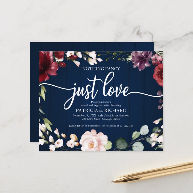 Papier Rien de fantaisie Budget Rustique Mariage Invitati (Devant/Arrière en situation)