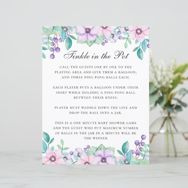 Papier Rincer dans la marmite. Jeu de baby shower fleuri  (Debout devant)