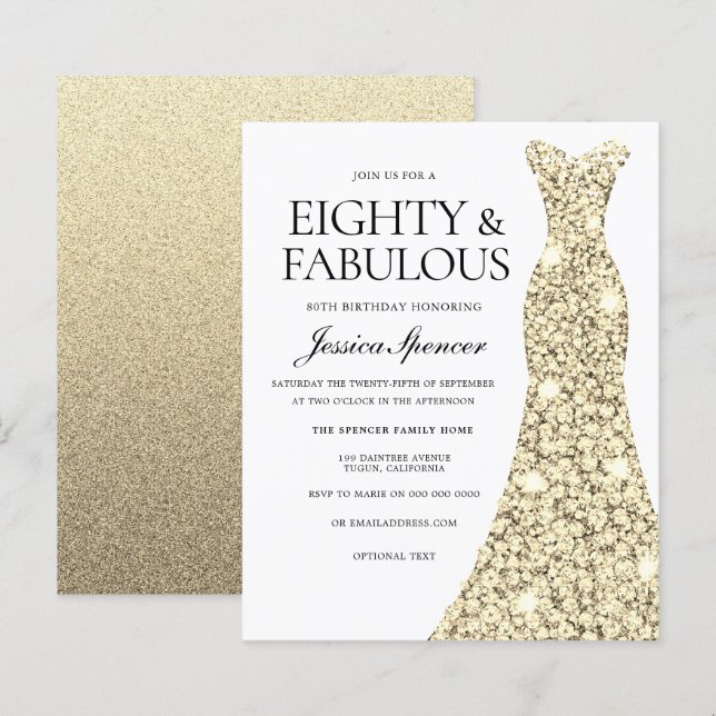 Papier Robe à paillettes dorées Invitation de budget pour (Devant / Derrière)