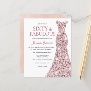 Papier Robe Blush or rose 60e anniversaire Invitation bud