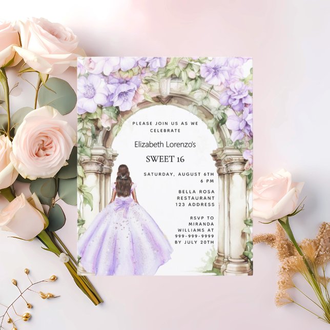 Papier Robe d'arc de fleurs de lavande Sweet 16 invitatio (Créateur téléchargé)