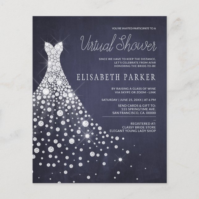 Papier Robe de mariée Navy BUDGET Invitation à une douche (Devant)