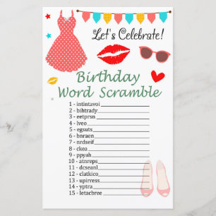Papier Robe de pois Polka Anniversaire Mot Scramble Jeu