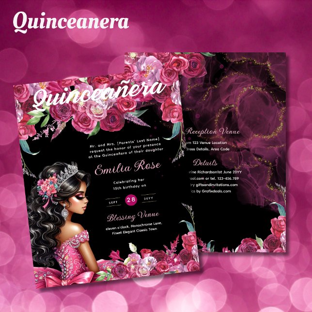 Papier Robe de Quinceanera rose Magenta Floral (Créateur téléchargé)