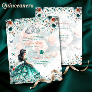 Papier Robe de Quinceanera Vert Turquoise Papillon Floral