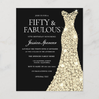 Papier Robe d'or Cinquante et fabuleux Invitation 50e ann
