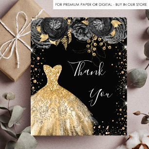 Papier Robe d'or noir fleuri anniversaire merci