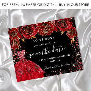 Papier Robe noire rouge Sweet 16 budget économiser la dat