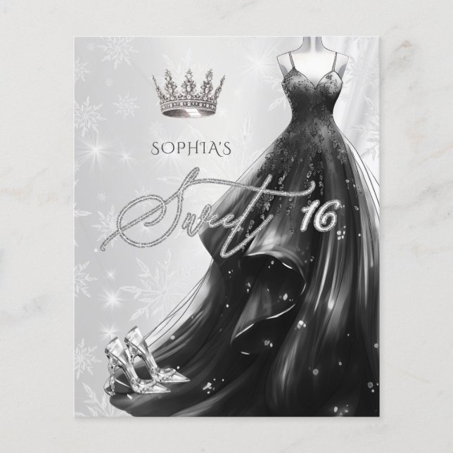 Papier Robe Parties scintillant noire Snowflakes Sweet 16 (Devant)