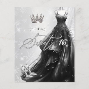 Papier Robe Parties scintillant noire Snowflakes Sweet 16