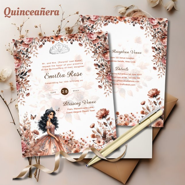Papier Robe rose or Quinceanera Roses floraux (Créateur téléchargé)