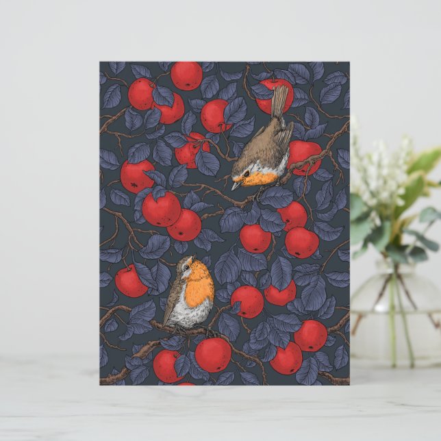 Papier Robins in the apple tree/blue and red  (Debout devant)