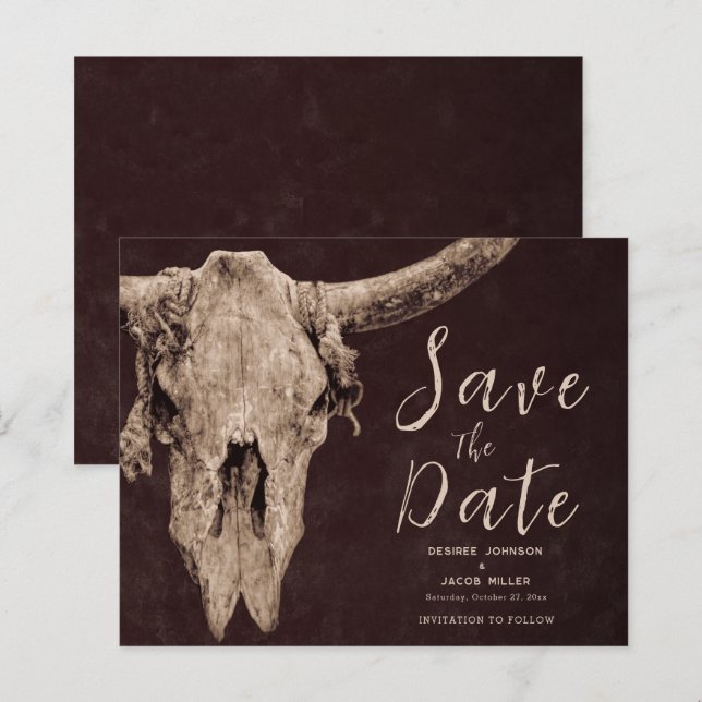 Papier Rodeo Brown Bull Skull Budget Enregistrer La Date (Devant / Derrière)
