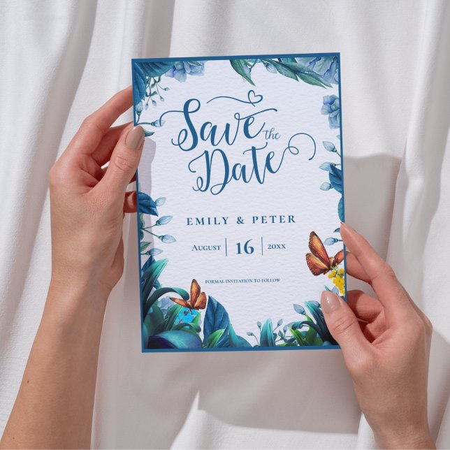 Papier Romantic Blue Botanical Garden Theme Save the Date (Romantic Blue Botanical Garden Theme Save the Date)