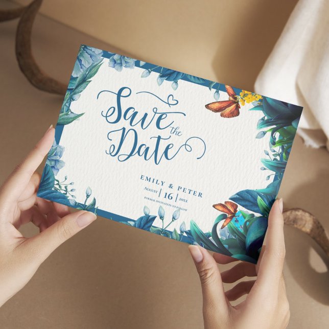 Papier Romantic Blue Green Watercolor Foliage Wedding (Romantic Blue Green Watercolor Foliage Wedding Save the Date)