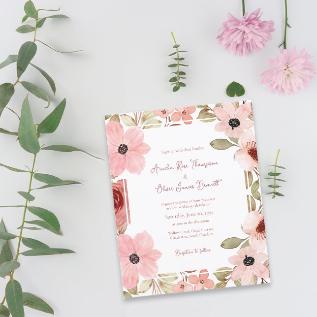 Papier Romantic Blush Soft Pink Floral Wedding Invitation (Romantic Blush Soft Pink Floral Wedding Invitation)