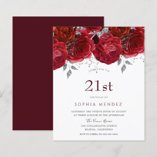 Papier Romantique Roses Rouges Argent 21ème anniversaire