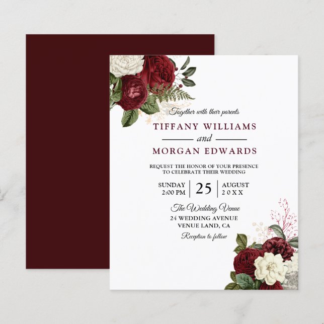 Papier Romantique Rouge & Blanc Sur un budget Mariage Inv (Devant / Derrière)