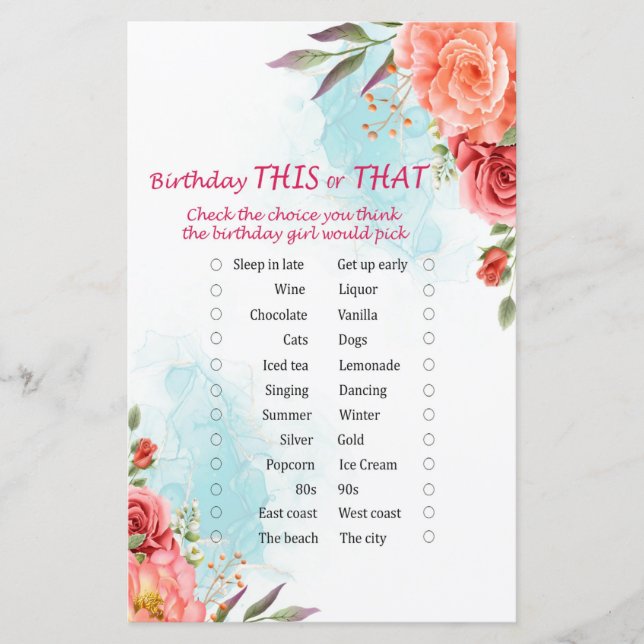 Papier Rose Anniversaire de ce ou ce jeu (Devant)