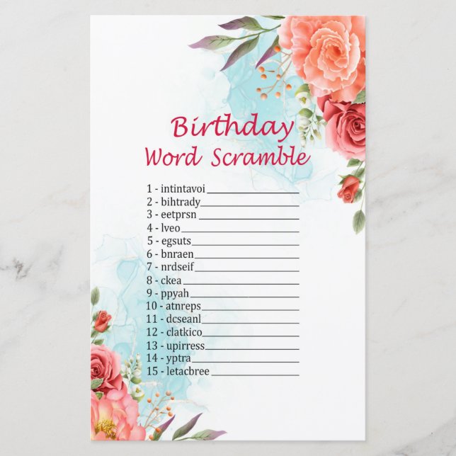 Papier Rose Anniversaire Mot Jeu (Devant)