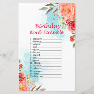 Papier Rose Anniversaire Mot Jeu