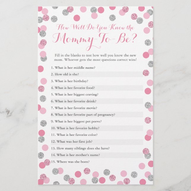 Papier Rose & Argent Connaissez-Vous Bien Le Quiz De Momm (Devant)