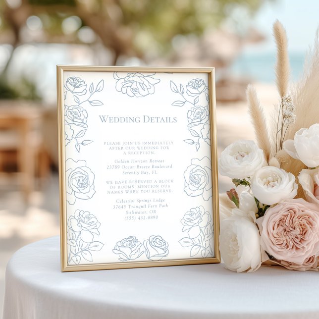 Papier Rose  bleu et blanc moderne Détails du Mariage (Créateur téléchargé)