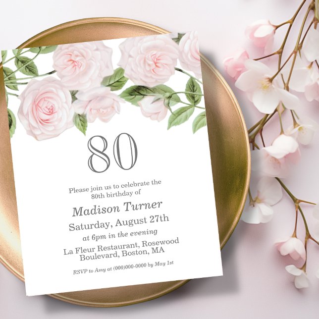 Papier Rose Blush | 80e Invitation d'anniversaire du budg (Créateur téléchargé)
