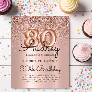 Papier Rose Budget Gold Balloon Invitation 80e anniversai