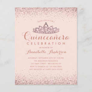 Papier Rose Budget Gold Blush Quinceañera Tiara Invitatio