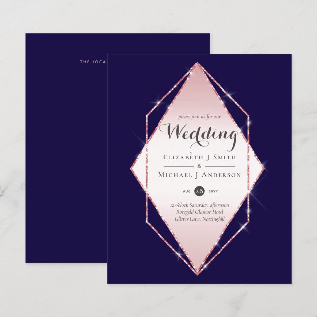 Papier Rose budget Gold Foil Look Mariage géométrique (Devant / Derrière)