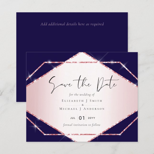 Papier Rose budget Gold Foil Look Mariage géométrique (Devant / Derrière)