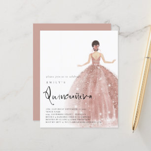 Papier Rose Budget Gold Gown Brunette Hair QR Quinceañera
